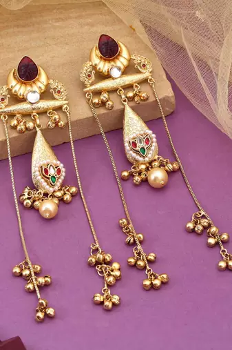 Maroon color long kasmiri earrings
