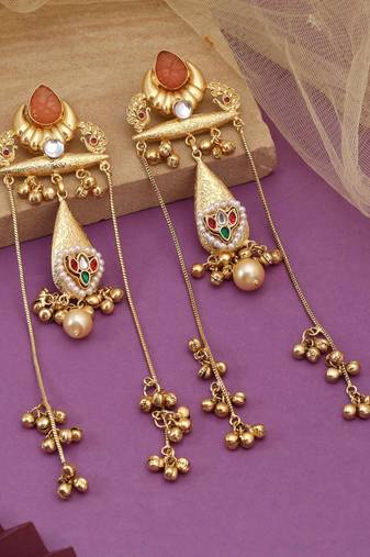 Orange color long kasmiri earrings