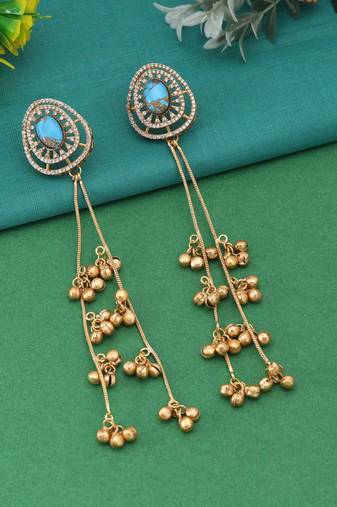 Firozi color long kasmiri earrings