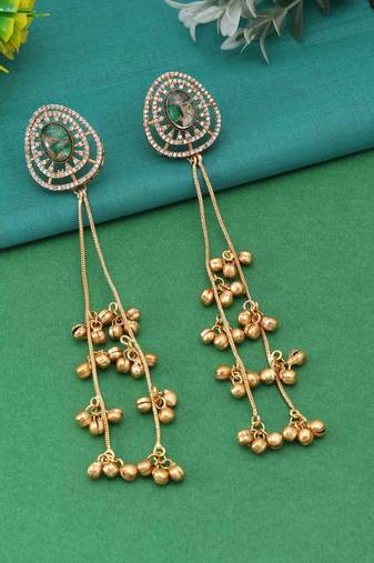 Green color long kasmiri earrings