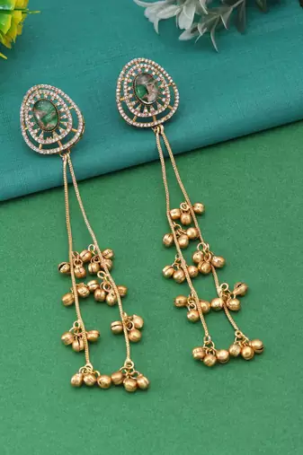 Green color long kasmiri earrings