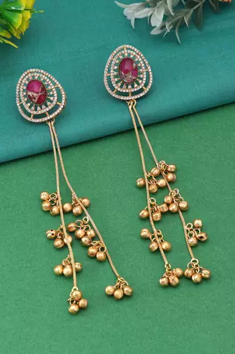 Magenta color long kasmiri earrings