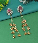 Magenta color long kasmiri earrings