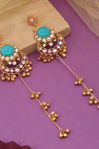 Aqua green color long kasmiri earrings