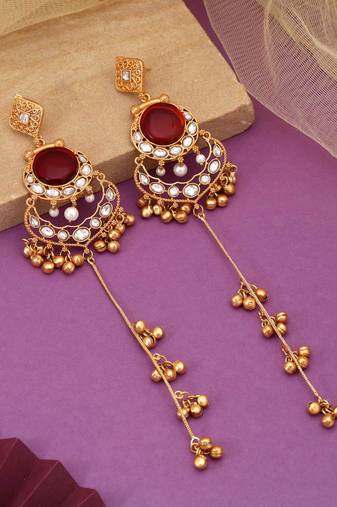 Maroon color long kasmiri earrings