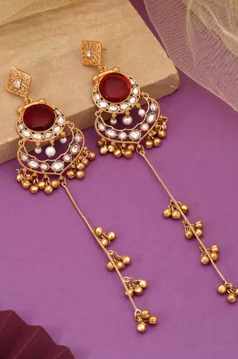 Maroon color long kasmiri earrings