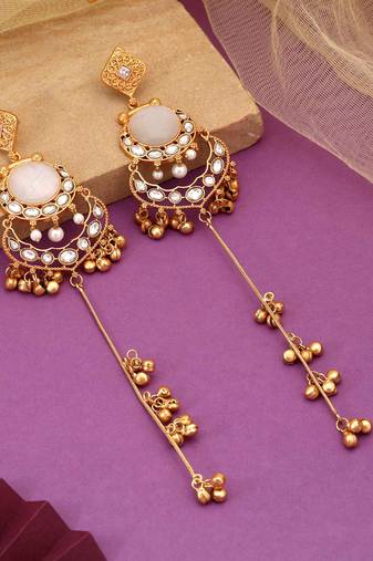 White color long kasmiri earrings