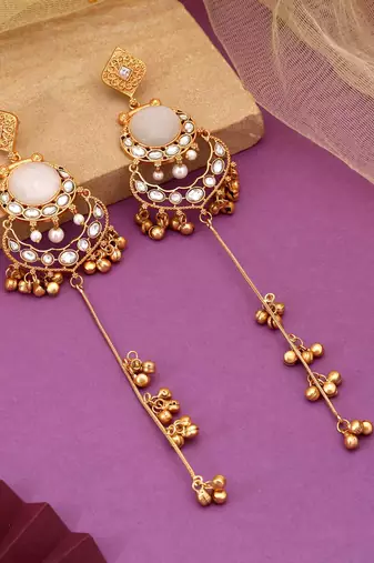 White color long kasmiri earrings