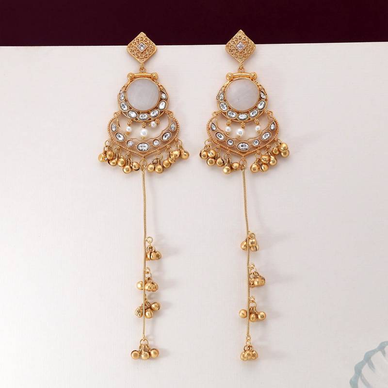 White color long kasmiri earrings