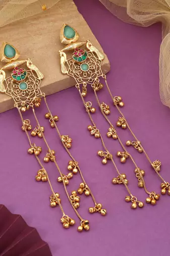 Pista green color long kasmiri earrings