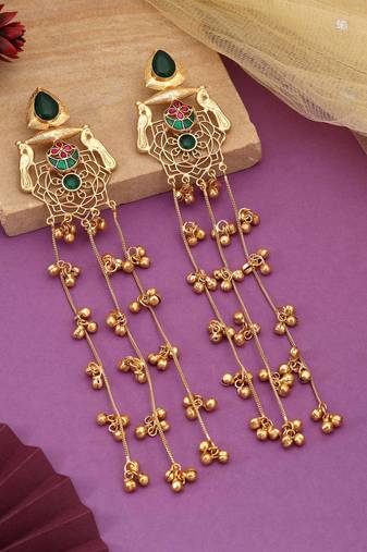 Green color long kasmiri earrings