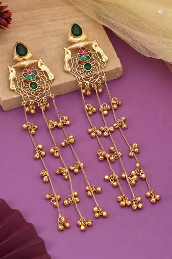 Green color long kasmiri earrings
