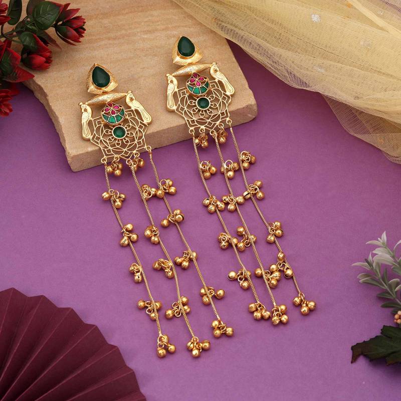 Green color long kasmiri earrings