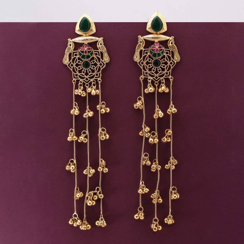 Green color long kasmiri earrings