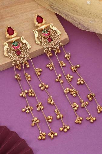Maroon color long kasmiri earrings