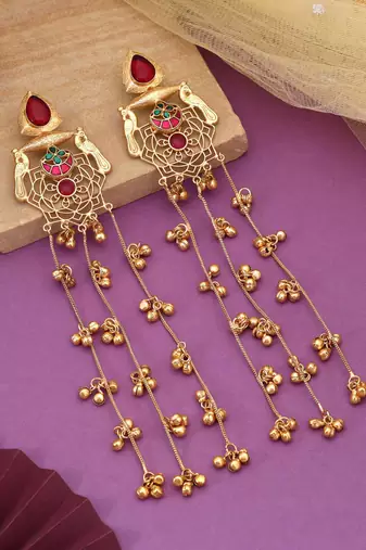 Maroon color long kasmiri earrings