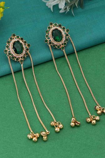 Green color long kasmiri earrings