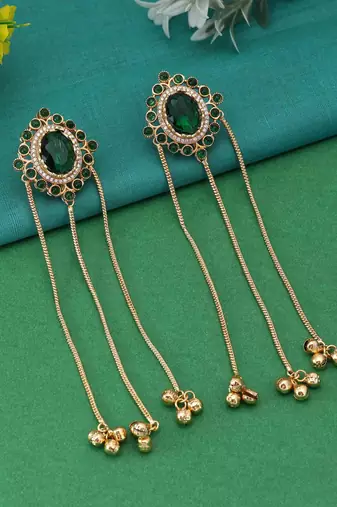 Green color long kasmiri earrings