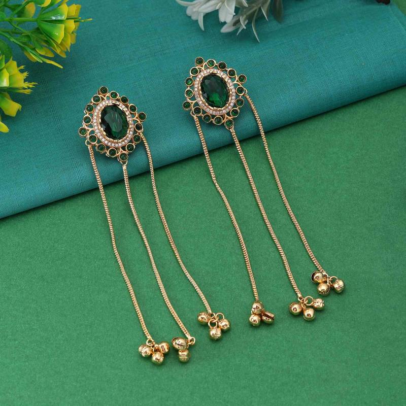 Green color long kasmiri earrings