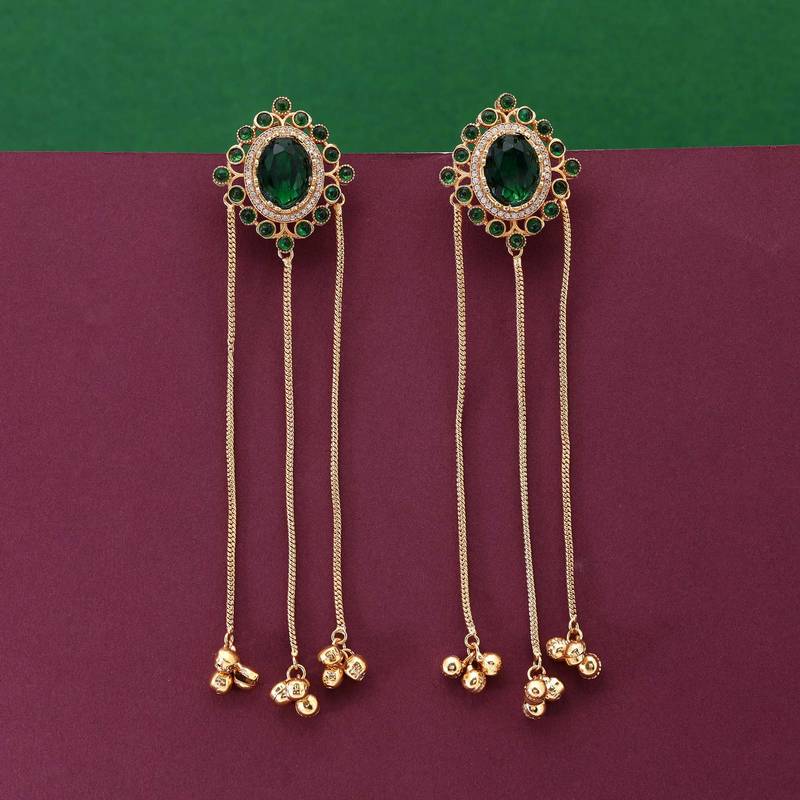 Green color long kasmiri earrings