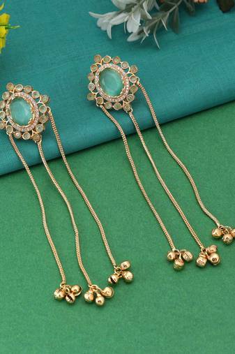 Pista green color long kasmiri earrings