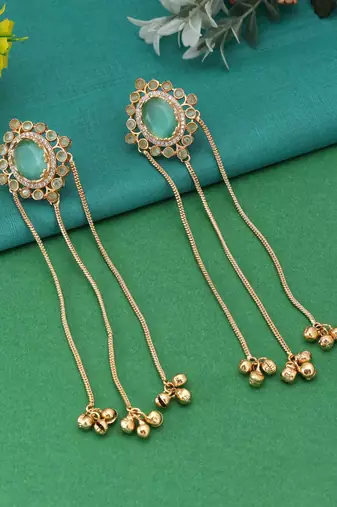 Pista green color long kasmiri earrings