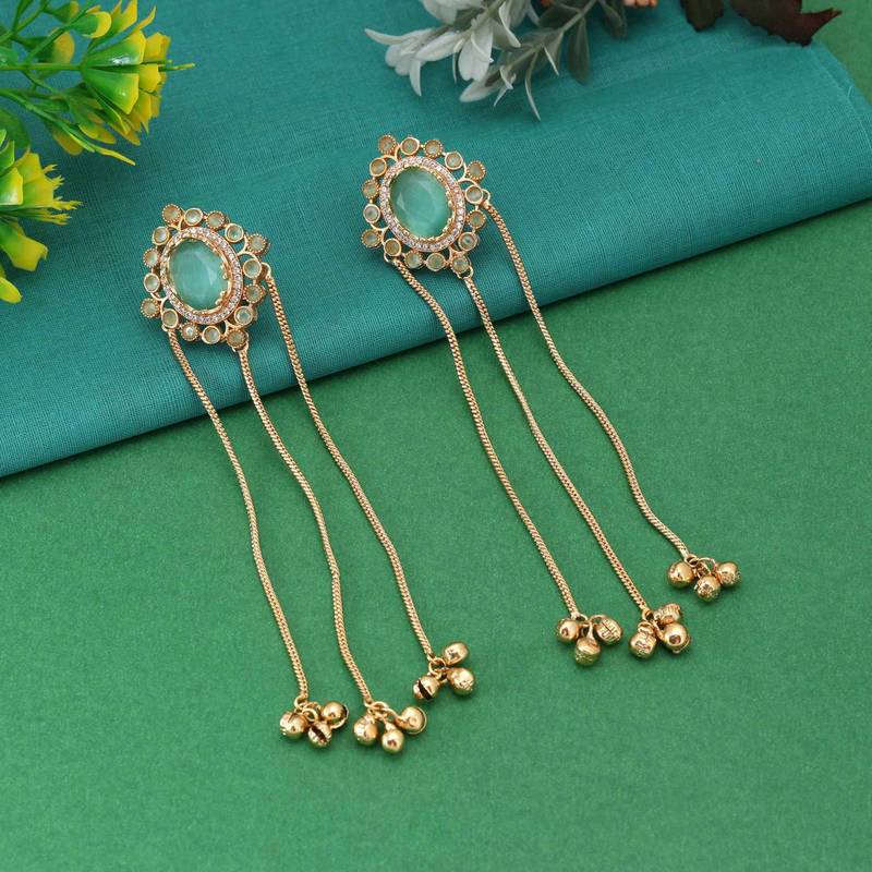 Pista green color long kasmiri earrings