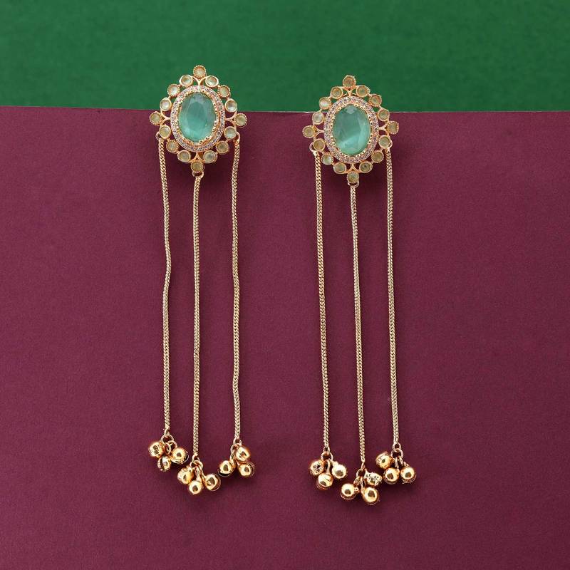Pista green color long kasmiri earrings