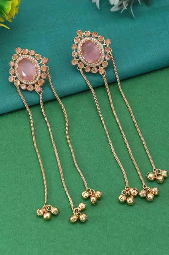 Pink color long kasmiri earrings