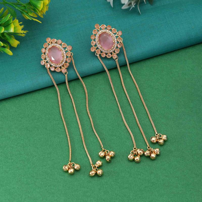 Pink color long kasmiri earrings