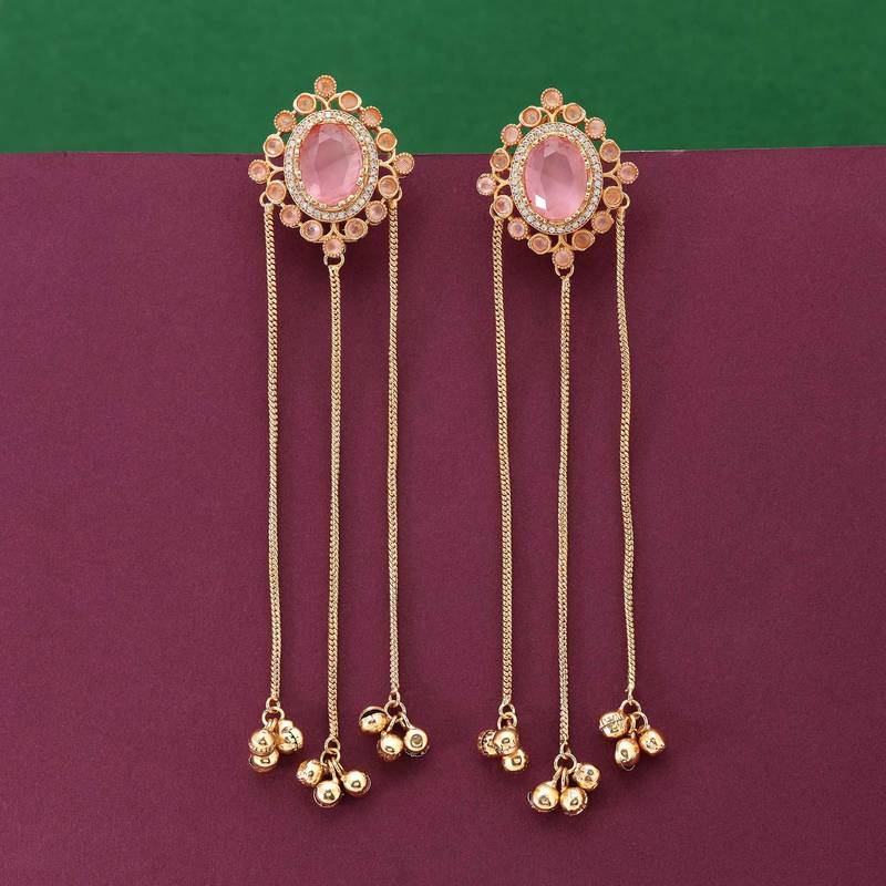 Pink color long kasmiri earrings