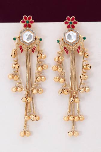 Rani & green color long kasmiri earrings