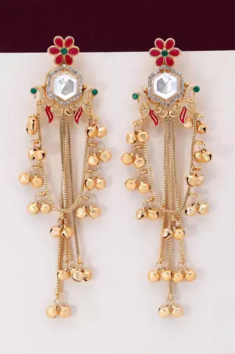 Rani & green color long kasmiri earrings