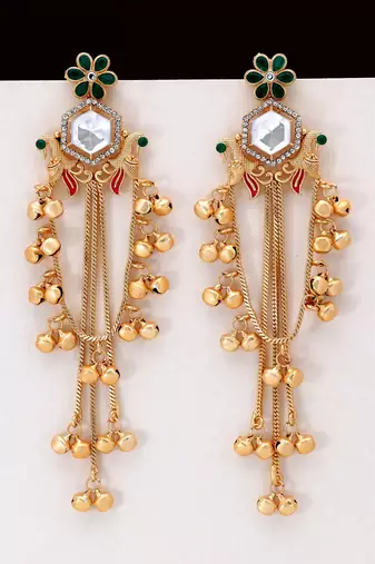 Green color long kasmiri earrings