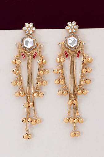 White color long kasmiri earrings