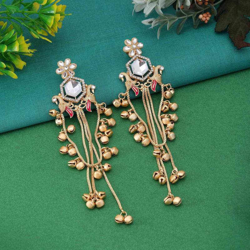 White color long kasmiri earrings
