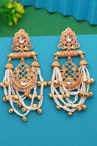 Pink color long kasmiri earrings