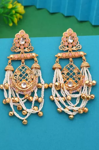 Pink color long kasmiri earrings