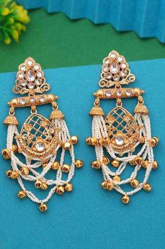 White color long kasmiri earrings