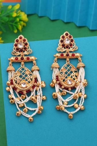 Maroon color long kasmiri earrings