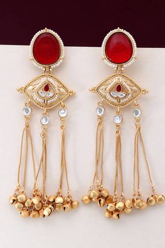Red color long kasmiri earrings