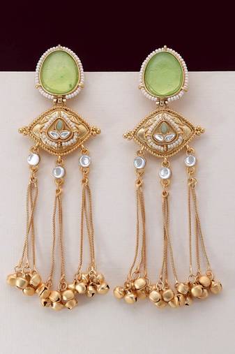 Pista green color long kasmiri earrings