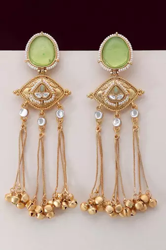 Pista green color long kasmiri earrings