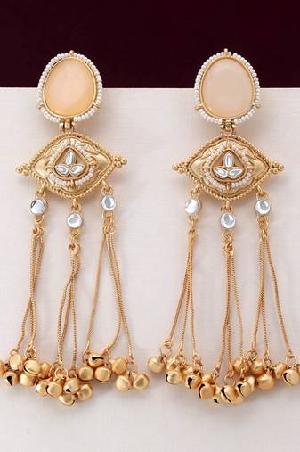 Peach color long kasmiri earrings