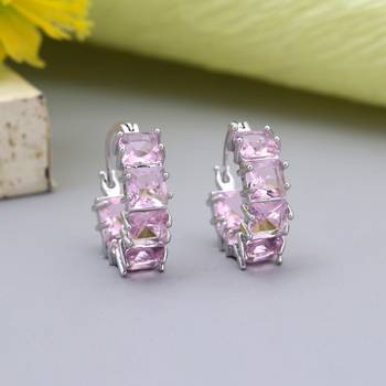 Pink color american diamond earrings 1