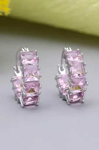 Pink color american diamond earrings