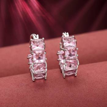 Pink color american diamond earrings 2