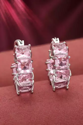 Pink color american diamond earrings