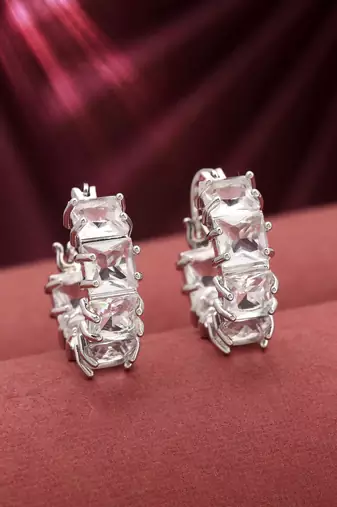 Silver color american diamond earrings