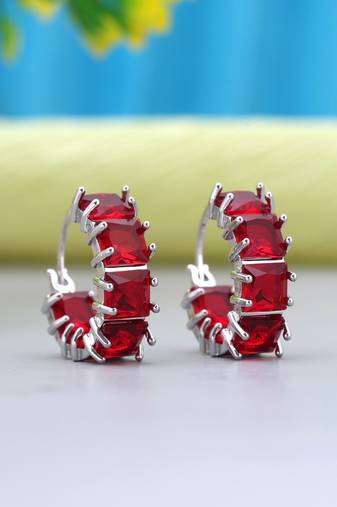 Red color american diamond earrings